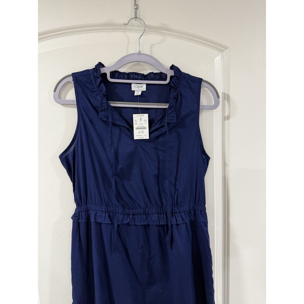 J.Crew Factory Midi Dress Size 4 Navy Tiered Fit & Flare NWT Tie-Neck Sleeveless - Picture 4 of 15